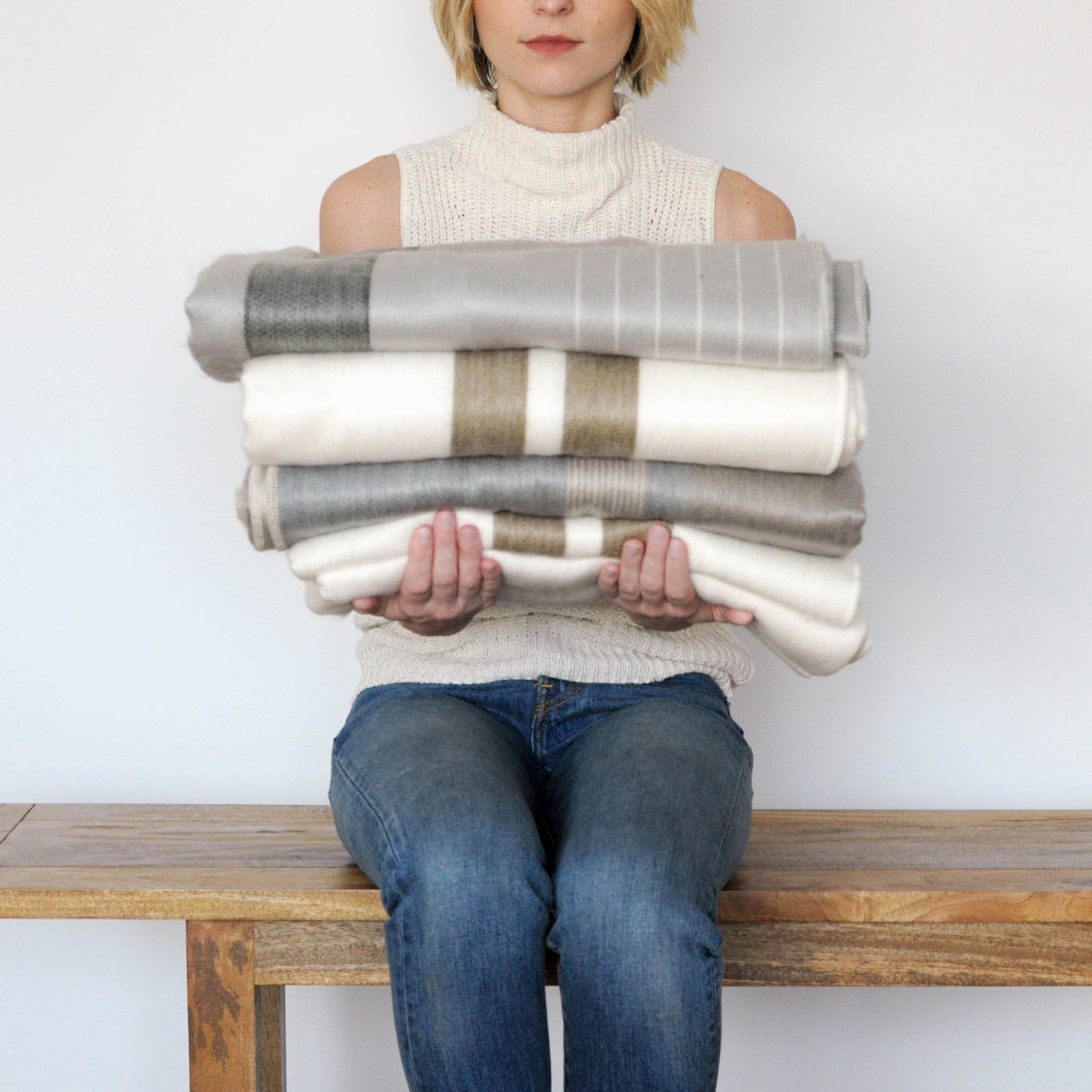 Alpaca Blanket - Light Blue & Grey Stripes - EQUAL UPRISE