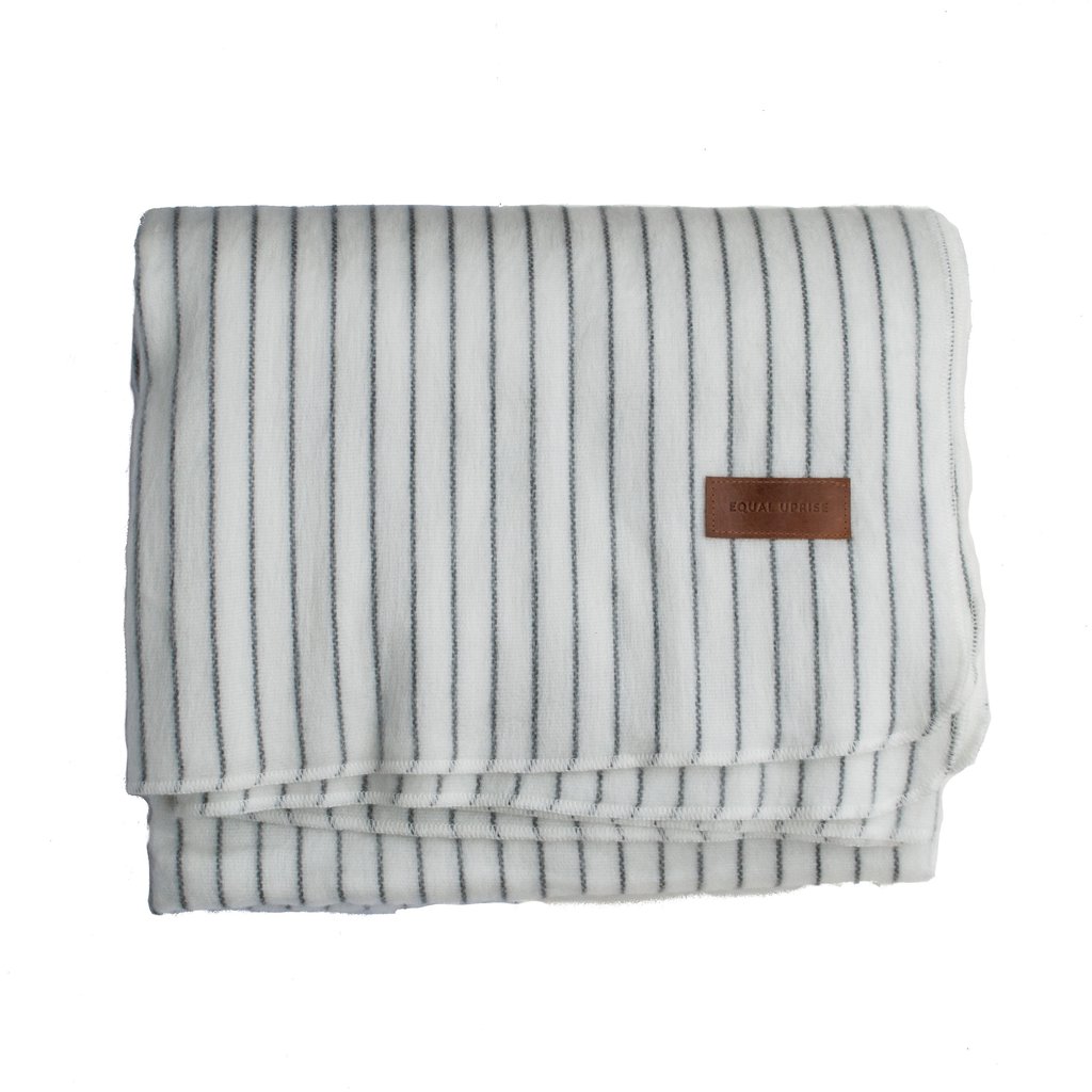 Alpaca Blanket - White & Grey Stripes - EQUAL UPRISE